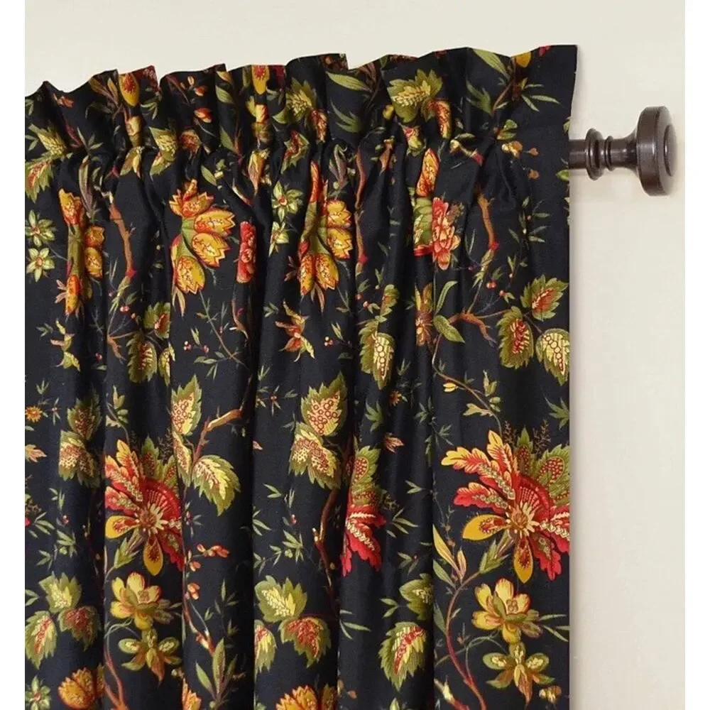 Waverly Felicite Noir Black Floral Window Panel or Material 100% Cotton 50
